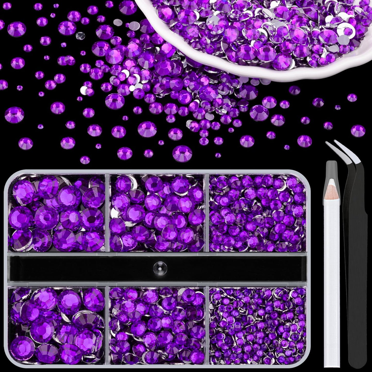 Resin Rhinestones for Crafting, 1 Box Dark Violet Multi Sizes Flatback Bedazzling Crystals for Crafts Nail Art Deco, Non Hotfix Gems Charms for Tumbler Shoes Clothing Fabric Face Makeup-BrightBean Baby