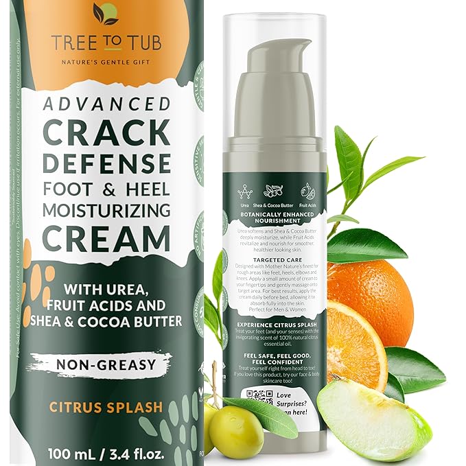 Tree to Tub Foot Cream for Dry Cracked Heels and Feet - Foot Lotion for Dry Cracked Feet, Non-Greasy Moisturizer Urea Cream w/Softening Shea Cocoa Butter, Citrus Foot Care for Women & Men-BrightBean Baby