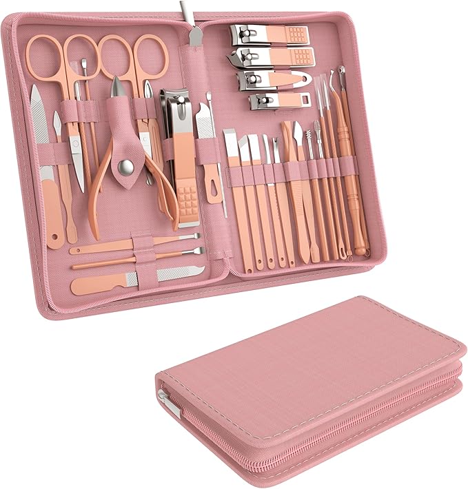 Manicure Set Personal Care, Nail Clipper Kit, Professional Nail Clipper Pedicure Set, Nail Tools with Luxurious Travel Case, Gifts for Men Women Family Friend, 31 Pieces (Pink)-BrightBean Baby