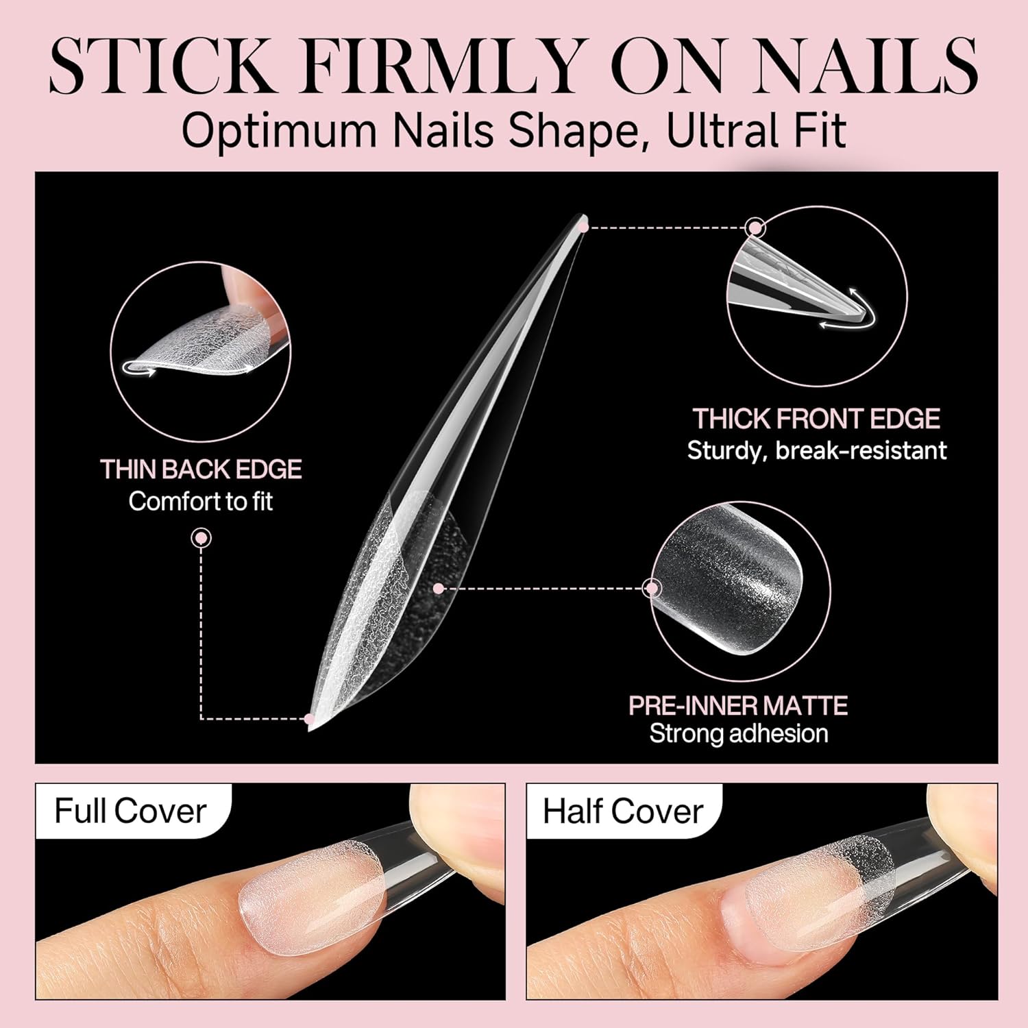 Long Stiletto Nail Tips: 240pcs Long Almond Matted Stiletto Gel Nail Tips No C Curve False Acrylic Fake Nails Full Cover Press On Nails Extensions DIY Home Salon 12 Sizes-BrightBean Baby