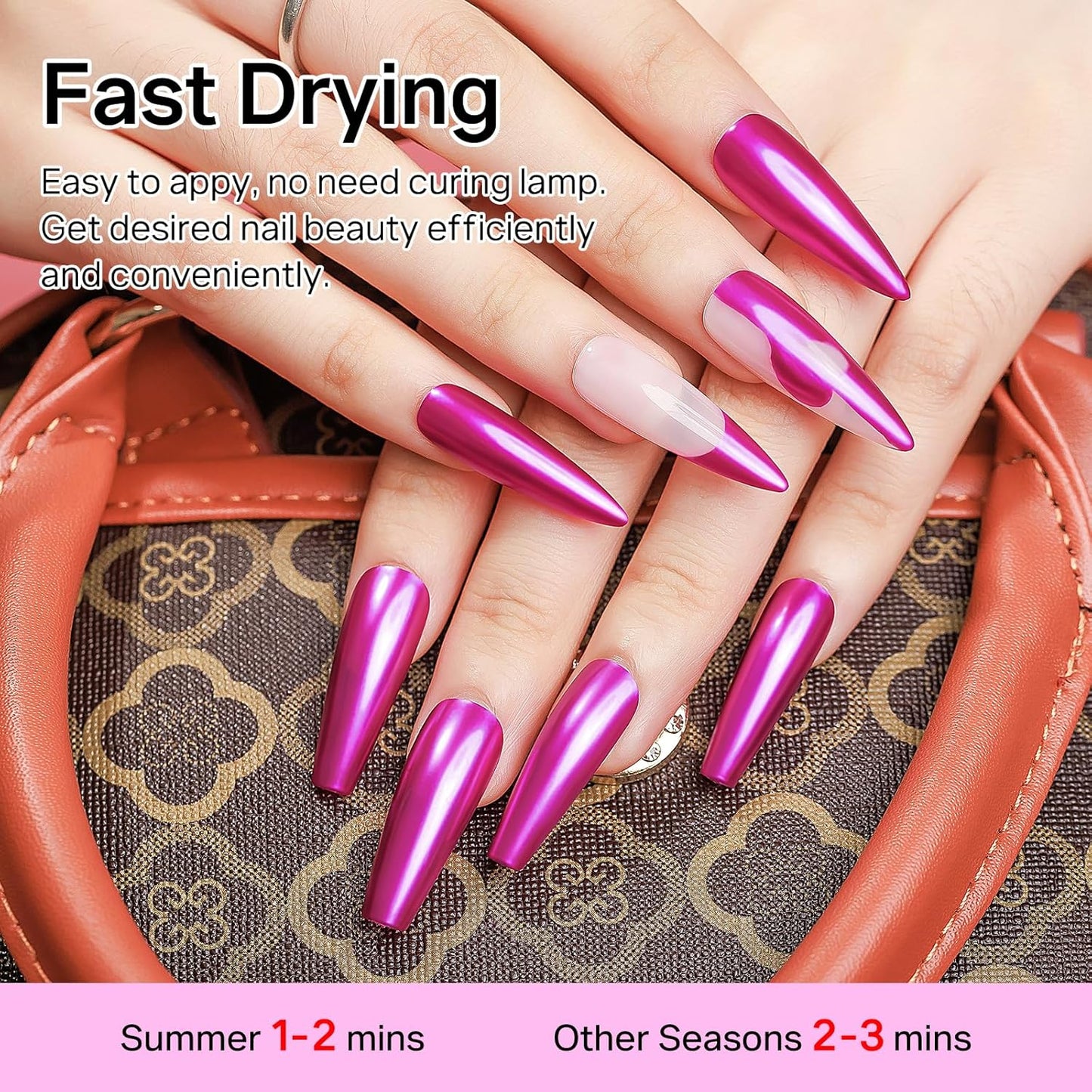 MIZHSE Rose Red Mirror Nail Polish, Quick Dry Metallic Nail Polish, Air Dry Fast Chrome Nail Lacquer Bright Color Oil-based Nail Art Manicure DIY Home-BrightBean Baby