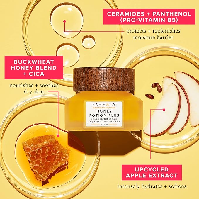 Farmacy Hydrating Face Mask - Honey Potion Plus Nourishing Skincare Facial Mask with Niacinamide, Ceramides + Pro-Vitamin B5 to Protect + Replenish Moisture Barrier (9ml)-BrightBean Baby