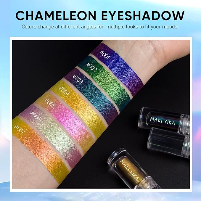 MAKI YIKA 3Pc Glitter Eyeshadow Liquid Multichrome Eyeshadows Long Lasting, Metallic Chameleon Eye Shadow Smudgeproof Holographic Eye Topper Glitters (#1+5+6)
