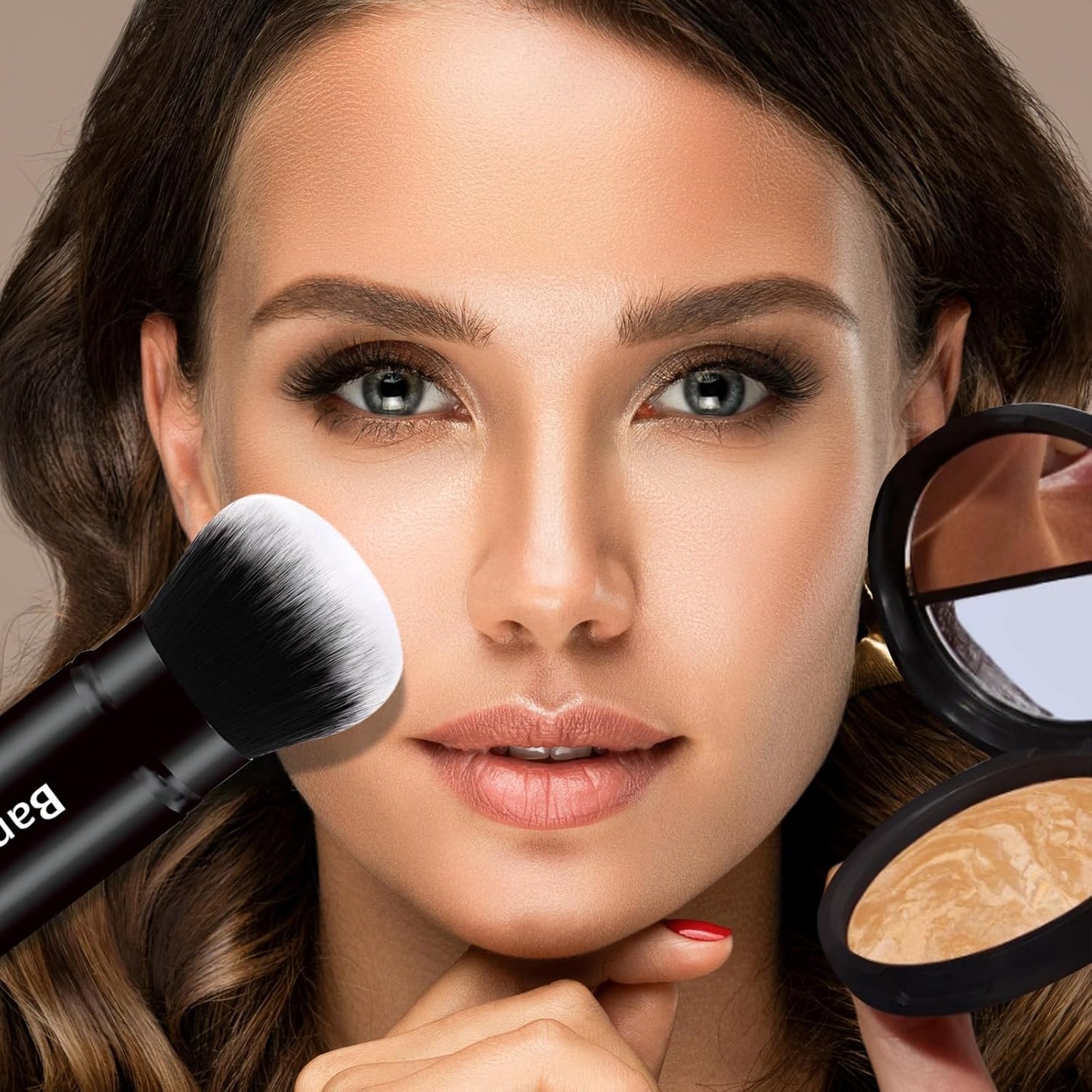 Makeup Brush Kabuki Face Brushes Retractable Travel Blush Brush Portable Flawless for Foundation, Powder Blush, Bronzer, Buffing, Liquid, Cream, Cruelty Free with Cover(Round-Head)-BrightBean Baby