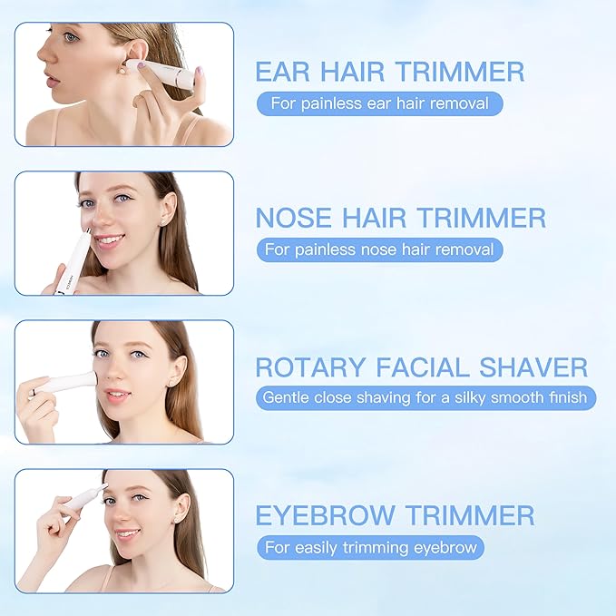 Nose Hair Trimmer for Women and Men, 3-in-1 Electric Facial Hair Removal Rechargeable Portble Waterproof Face Shaver Razor for Nose Ear Eyebrow Peach-Fuzz Lips Chin FT3001-BrightBean Baby