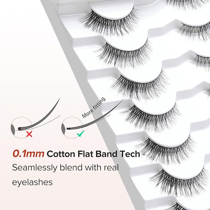 Wispy Cat Eye Lashes False Eyelashes Natural 10mm Short Lashes Pack Soft Strip Eyelash 3D Volume C Curl Natural Eyelashes 7 Pair Siligli Eyelashes-BrightBean Baby
