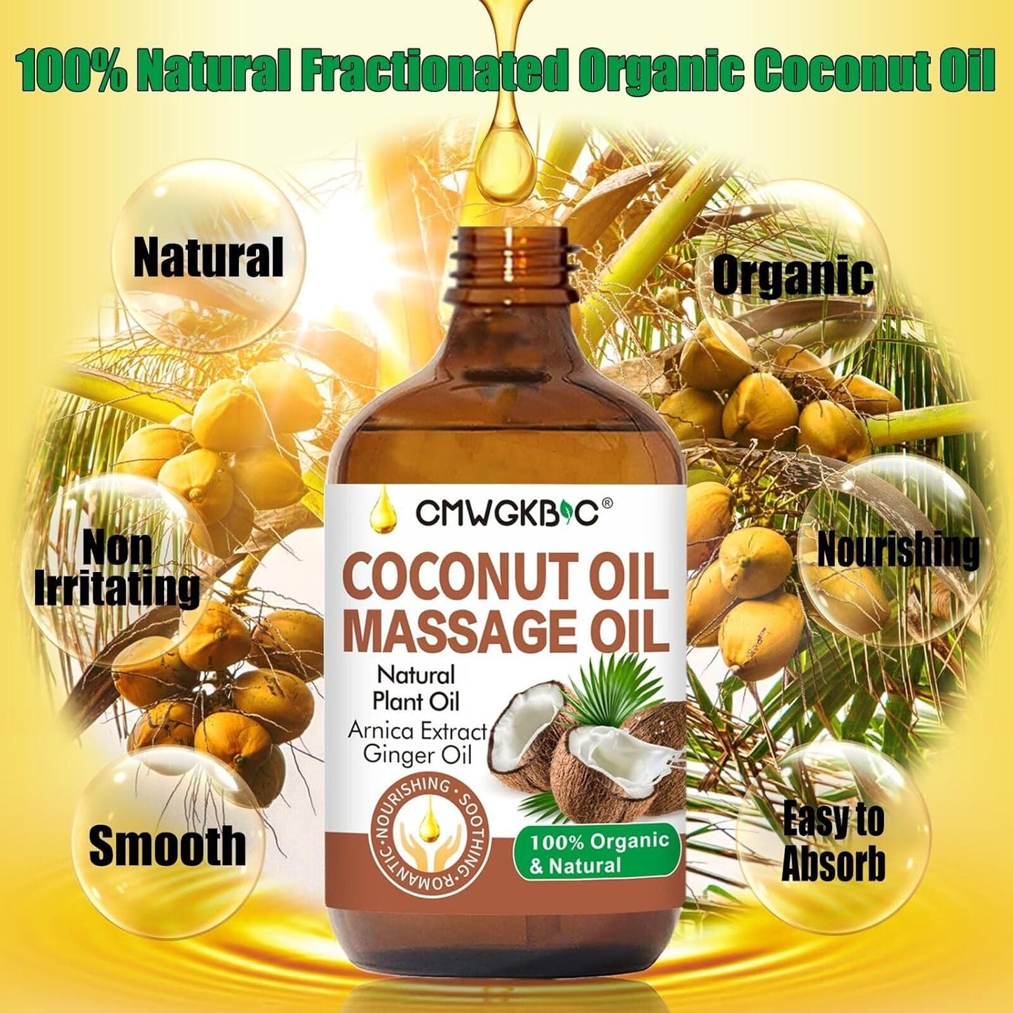 Coconut Oil Massage Oil for Massage Therapy- Relaxing Massage Oil,Carrier Oil for Essential Oils,Non-Greasy Coconut Oil for Skin and Hair,Massage Oils for Date Night Spa Body Oil for Women Men-BrightBean Baby