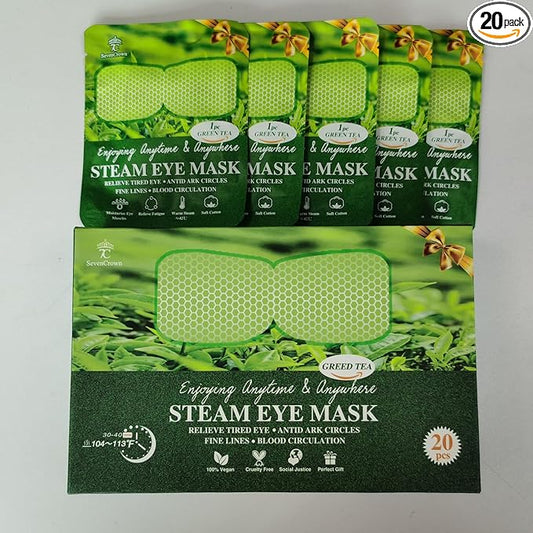 Steam Eye Mask for Travel Essentials,Sleep Mask,Green Tea Warm Compress for Eyes,Heated Eye Mask Reduce Puffiness & Dark Circles, Hydrate & Soothe Tired Eyes,Self Care SPA Gifts for Women,20 Packs-BrightBean Baby