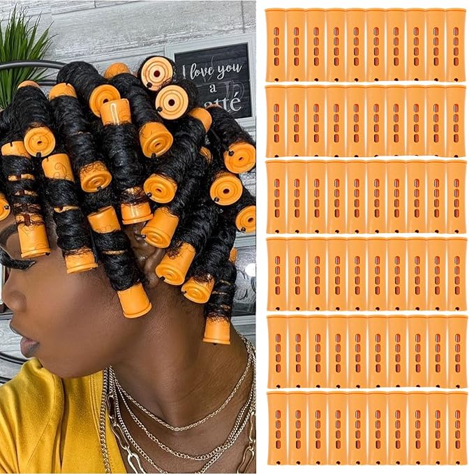 60pcs Perm Rods Set for Natural Hair Cold Wave Rods Hair Rollers for Women's Long Medium short Hair Curler Styling DIY Hairdressing Tools（Orange）-BrightBean Baby