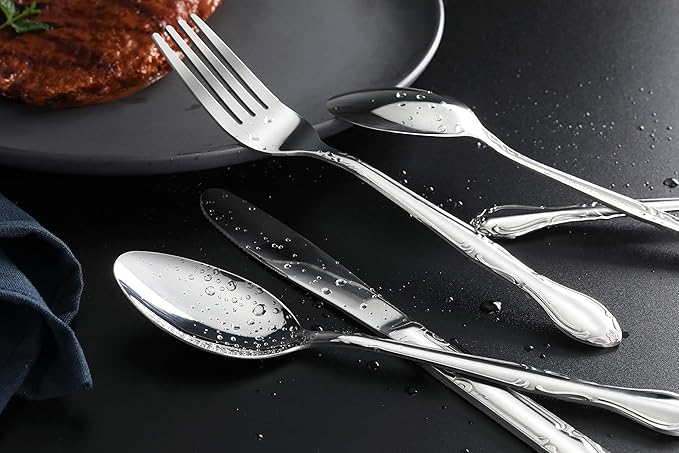 New Star Foodservice 58703 Rose Pattern, 18/0 Stainless Steel, Dinner/Dessert Spoon, 7-Inch, Set of 12