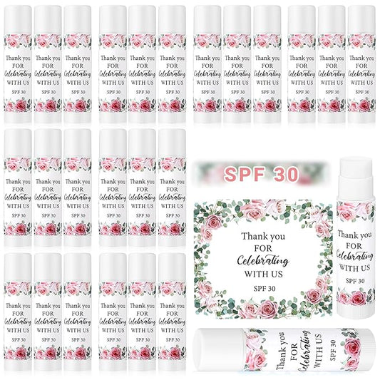 24 Pcs SPF 30 Lip Balm Bulk for Summer Wedding Baby Shower 4th of July Party Sunscreen Lip Balm Sticks Outdoor Travel Sunscreen Care Lip Balm for Thank You Gifts Party Supplies (Floral)-BrightBean Baby