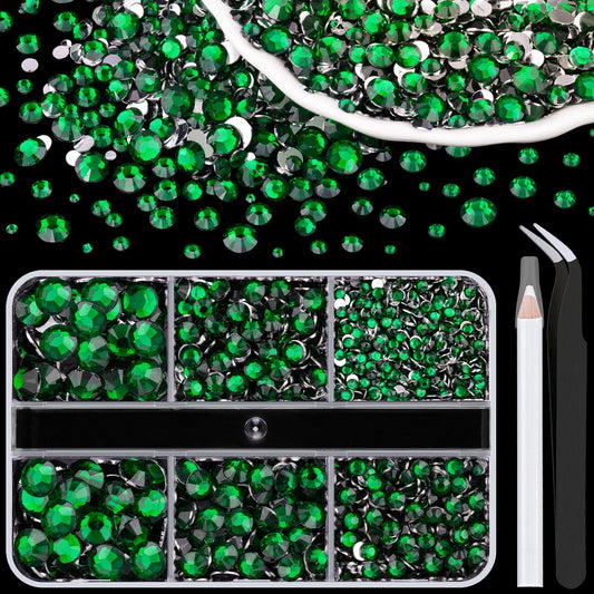 Resin Rhinestones for Crafting, 1 Box Dark Green Multi Sizes Flatback Bedazzling Crystals for Crafts Nail Art Deco, Non Hotfix Gems Charms for Tumbler Shoes Clothing Fabric Face Makeup-BrightBean Baby