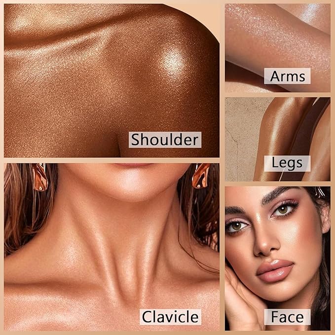 Corlo Body Shimmer Oil Liquid Glitter Face Luminizer Glow Highlighter Waterproof Long Lasting Moisturizing Luminizer FaceProm Party Makeup Brush Include(Rose Gold, Body Oil)-BrightBean Baby