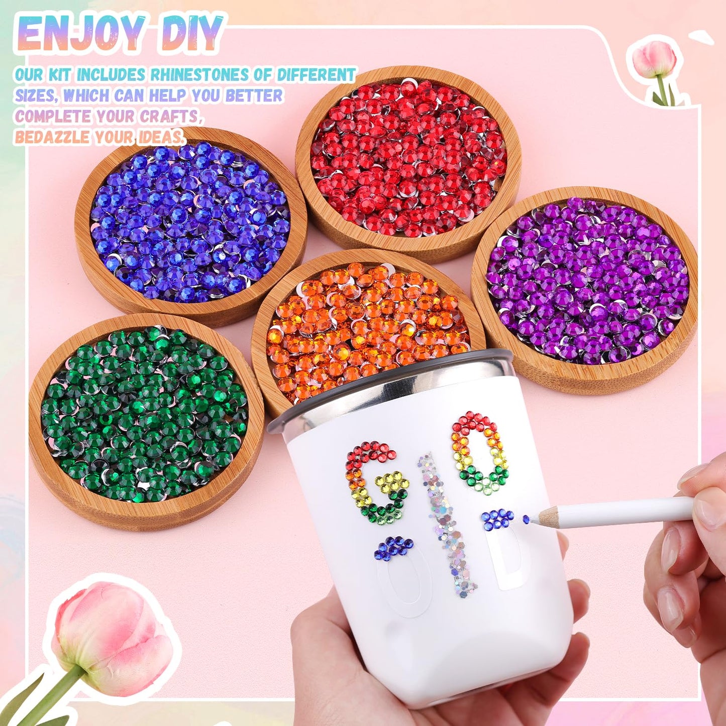 6600Pcs Resin Rhinestones with 3Pcs B7000 Jewelry Glue for Crafting, Multicolors 5mm Non Hotfix Flatback Gems, Bedazzling Crystal for DIY Crafts Clothing Tumblers Mugs Shoes Fabric Decor Nail Art-BrightBean Baby