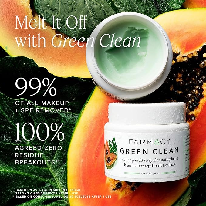 Farmacy Makeup Remover Cleansing Balm - Green Clean Waterproof Makeup Remover + Oil Based Cleanser - Gentle Exfoliating Double Cleanser - Melts From Balm to Milky Lather (12ml)-BrightBean Baby