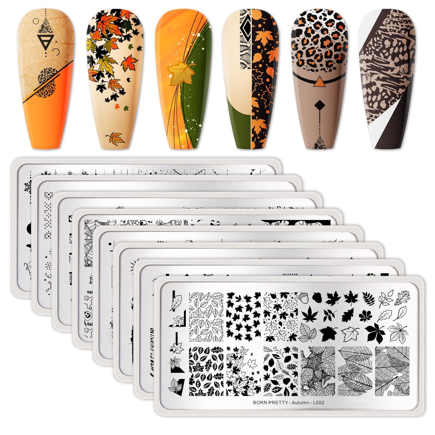 Born Pretty Nail Stamping Plates 8PCS Nail Art Design Kit Fall Winter Halloween Christmas Tree with Snowflake Cute Deer Nail Art Image Plates Halloween Christmas Patterns Templates DIY Printing Tools-BrightBean Baby