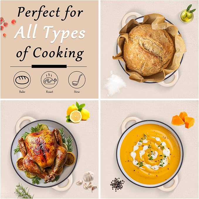 Romswi Enameled Cast Iron Dutch Oven Set - 3qt & 5.5qt Dual Combo White