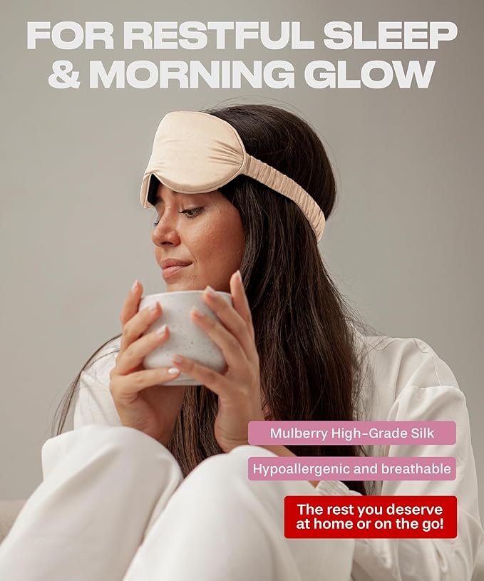 SUNDAYSILKS™ Exclusive Mulberry Silk Sleep Mask | Soft Eye Covers, Blackout Sleeping Mask for Women & Men | Silk Eye Mask for Sleep, Travel, and Relaxation | Antifaz para Dormir [Nude Champagne]-BrightBean Baby