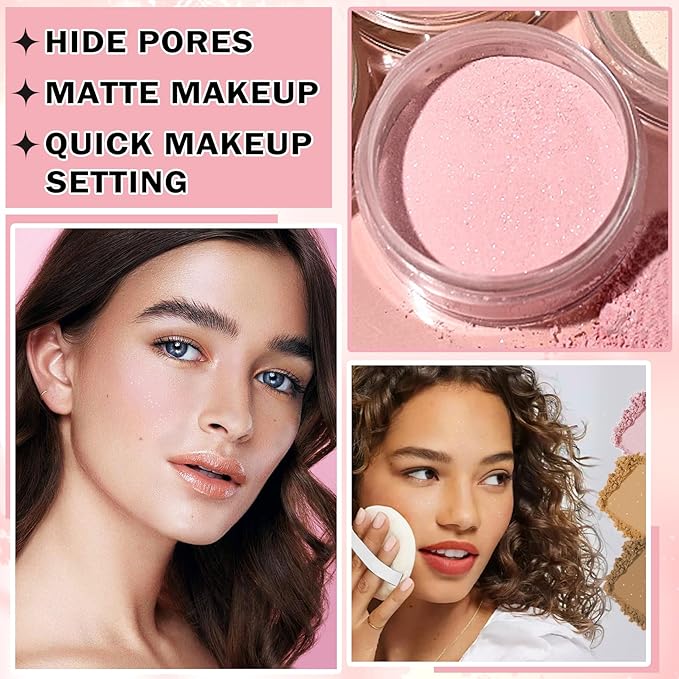 Pink Setting Powder Loose Powder Shimmer Finishing Powder Ultimate Blurring Setting Powder Long Lasting Oil Control Loose Face Powder for All Skin Tones-02 Pink-BrightBean Baby