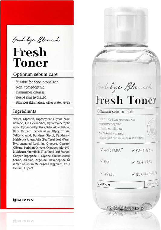 MIZON Goodbye Blemish Fresh Toner, BHA, Niacinamide for Excessive Sebum, Troubled Skin, Acne Treatment, Breakout Treatment, Korean Skincare, Acne Spot Treatment, Smooth Skin (120ml/4.05 fl. oz.)-BrightBean Baby