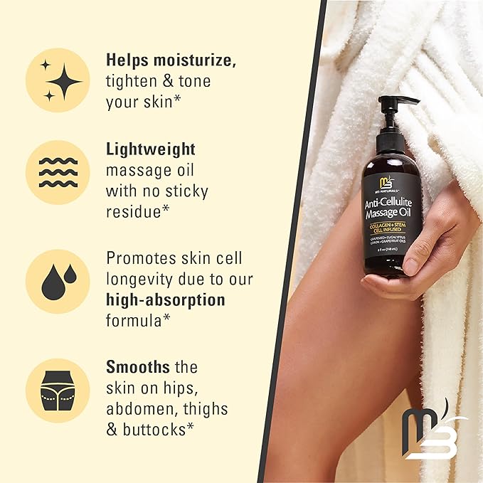 M3 Naturals Firming Body Massage Oil with Collagen & Stem Cell – Helps Smooth The Appearance of Cellulite & Improve Skin Texture – Refreshing Aromatherapy Body Oil for Legs & Full Body – 8 Fl Oz-BrightBean Baby