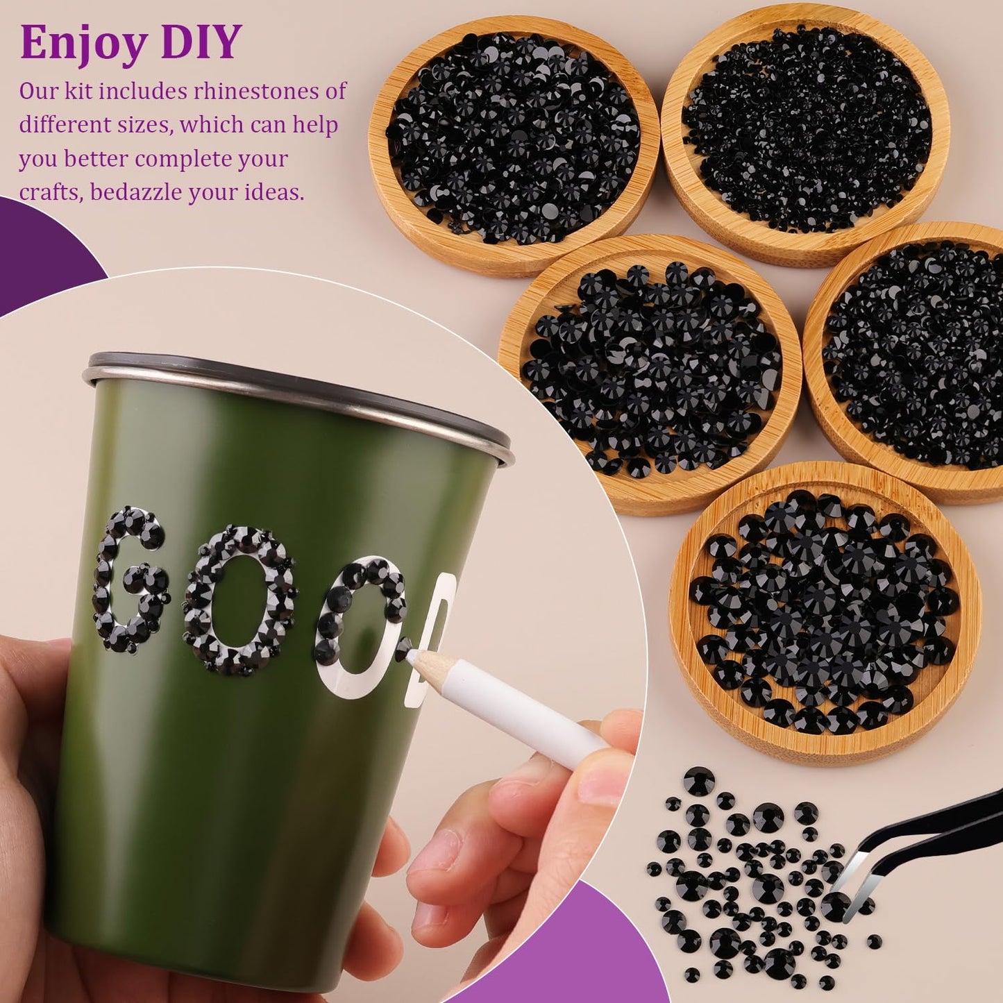 Resin Jelly Rhinestones for Crafting with B7000 Jewelry Glue, 2 Boxes Black Flatback Crystals with 3Pcs 10ml Glue, Bedazzling Non Hotfix Gems for DIY Tumblers Clothing Shoes Manicure-BrightBean Baby