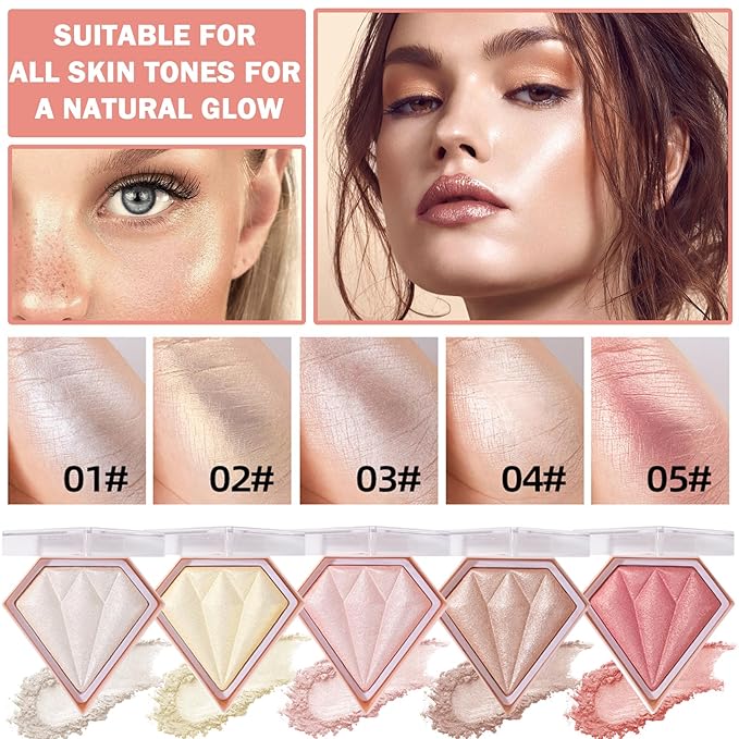 2PCS Fairy Pink Highlighter Makeup Palette Face Powder Highlighters Iluminadores De Maquillaje Shimmer Glitter Diamond Highlighter Blush Powder Makeup Palette-BrightBean Baby