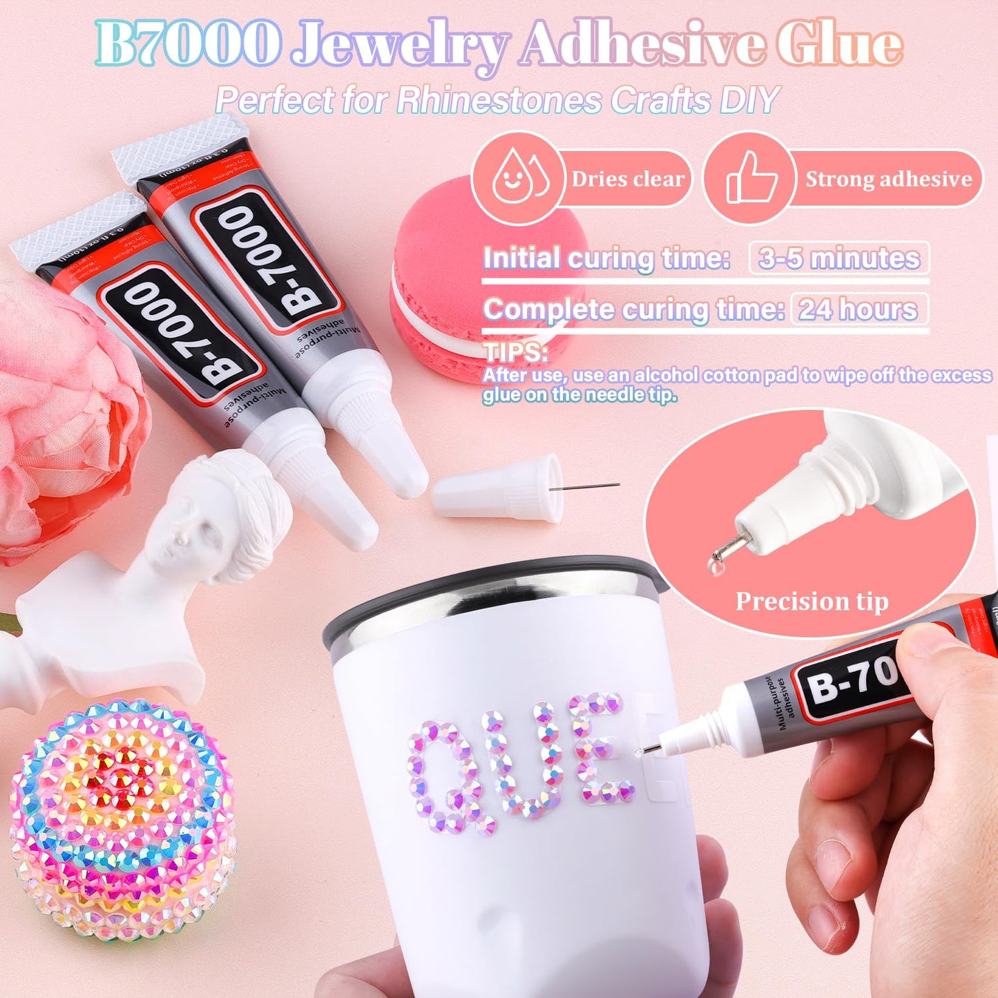 25000Pcs Resin Rhinestones with B7000 Jewelry Glue for Crafting, Lavender Purple AB 2-6mm Non Hotfix Flatback Gems, Bedazzling Crystal for DIY Crafts Clothing Tumblers Mugs Shoes Fabric Decor Nail Art-BrightBean Baby