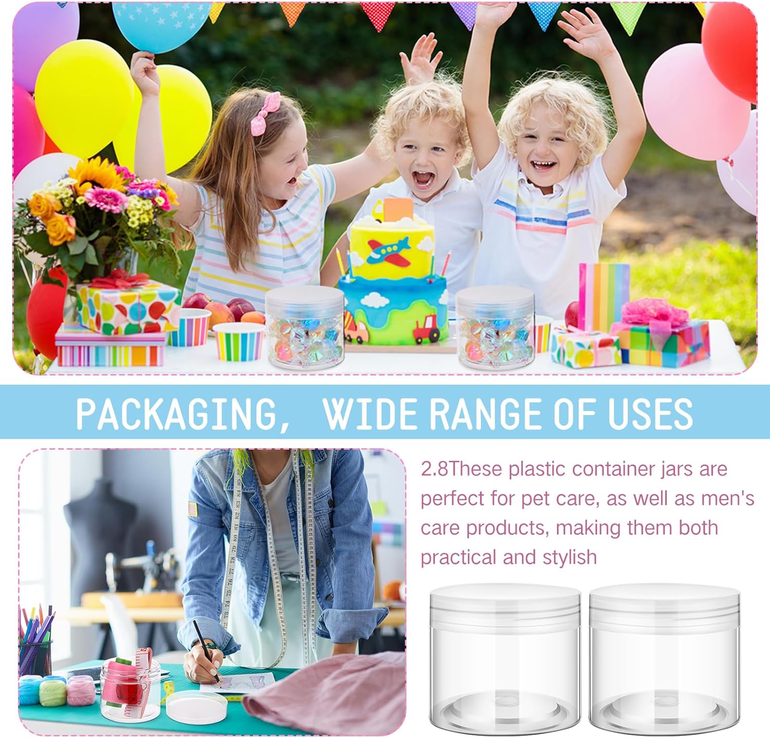 SATINIOR 100 Pcs Plastic Jars with Lids Small Containers Lids Wide Mouth Small Plastic Containers for Lotion Cream Rhinestones Body Butters Travel Storage(6 oz, Clear)-BrightBean Baby