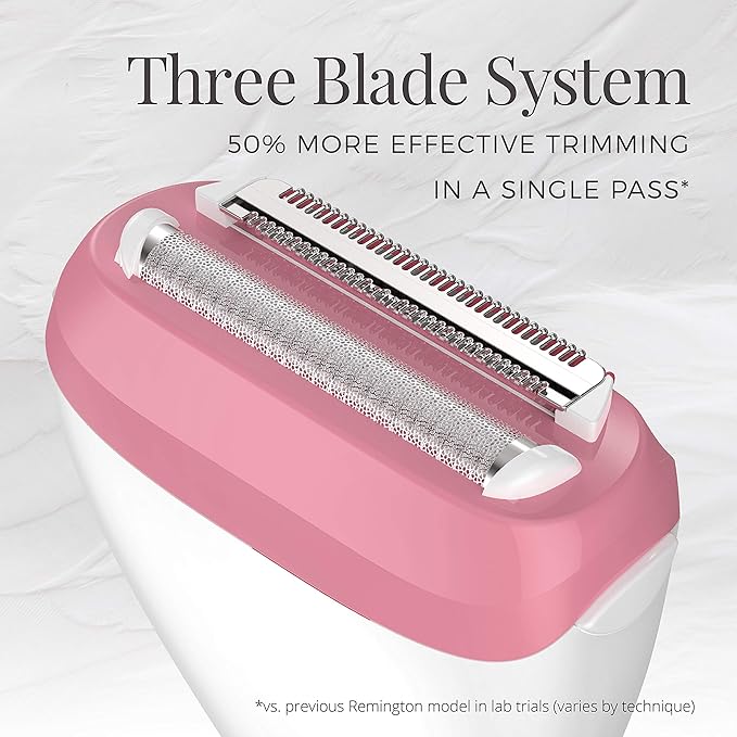 Remington WDF4821US Smooth & Silky Electric Shaver for Women, 3-Blade Cordless Foil Shaver and Bikini Trimmer for Wet or Dry Use, Pink-BrightBean Baby