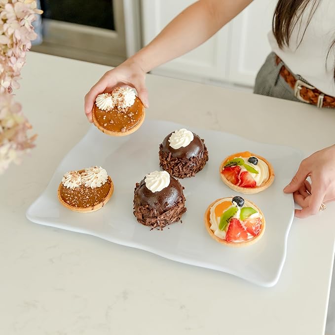 Large Melamine Tray 15" x 11" - Rectangular White Serving Tray and Platter for Food, Appetizers, Cookies, Grill or Party Snacks - Dishwasher Safe - Set of 2