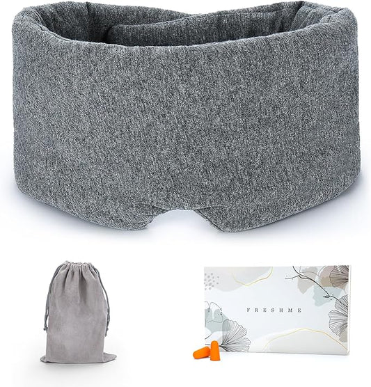FRESHME Cotton Eye Mask for Sleeping in Gift Box - Soft and Adjustable Extensions Sleep Mask with Earplugs and Pouch for Women and Men, Blackout Cover for Night Travel Relaxation-BrightBean Baby