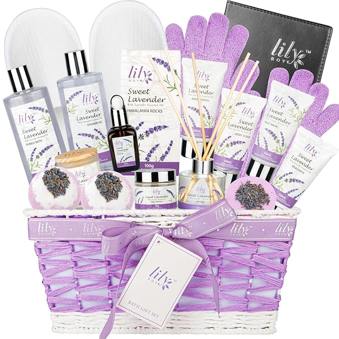 Mothers Day Gift for Mom - Relaxing 18-Piece Bath and Body Basket for Women Lavender Spa Gift Basket Set Bath Collection with Bath Bomb | Christmas, Birthday, Perfect Spa Present for Her All Occasions-BrightBean Baby