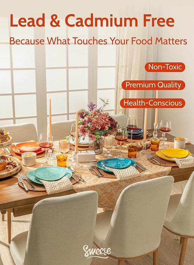 Sweese 7.8 Inch Porcelain Dessert Plates Set of 6 - Dishwasher, Microwave, Oven Safe, Chip-Resistant - Rainbow Palette