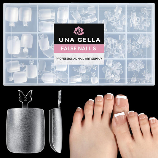 UNA GELLA Square Toe Nail Tips 216Pcs 15Sizes Full Cover Long Wider Toe Nail Tips Soft Gel Pre-Etched Double Matte Fake Toe Nail Press Ons for Big Toe Nail Extensions Home DIY Nail Salon Soak Off-BrightBean Baby
