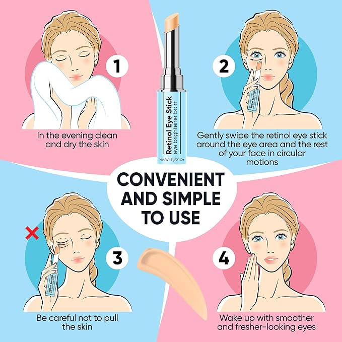 Retinol Eye Brightener Cream Stick, Vitamin C & E Enriched Under Eye Bags Care for Dark Circles, Puffiness & Anti-Aging, Hydrating Eye Balm for All Skin Types-BrightBean Baby