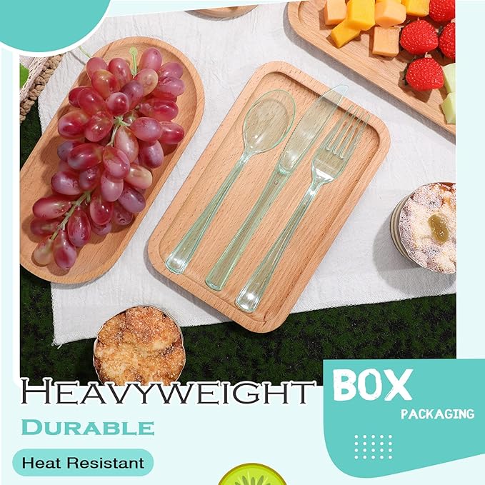 Minatee 150 Pieces Disposable Cutlery Set Plastic Silverware Heavy Duty Utensil Sets 50 Forks 50 Knives 50 Spoons for Home Office School Party Picnics Restaurant Outdoor Events(Light Green)