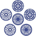 SMARTAKE 6 Set Silicone Trivet Mats, Multi-Use Carved Trivet Mat, Insulated Non-Slip Durable Kitchen Mats, Flexible Modern Kitchen Table Mat, for Hot Dishes, Pots, Dining Countertop, Navy Blue