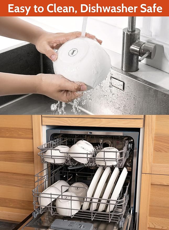 Sweese 10 Oz Porcelain Bowls Set of 6 - Versatile for Cereal, Soup, Salad, Pasta, Oatmeal - Microwave Dishwasher Safe, White