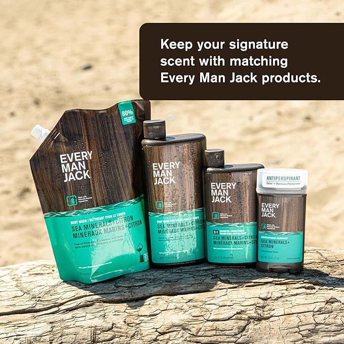 Every Man Jack Nourishing Sea Minerals + Citron Mens Body Wash for All Skin Types - Naturally Derived Ingredients - Cleanse and Hydrate Skin with Coconut and Glycerin - 24oz 2 Bottles-BrightBean Baby