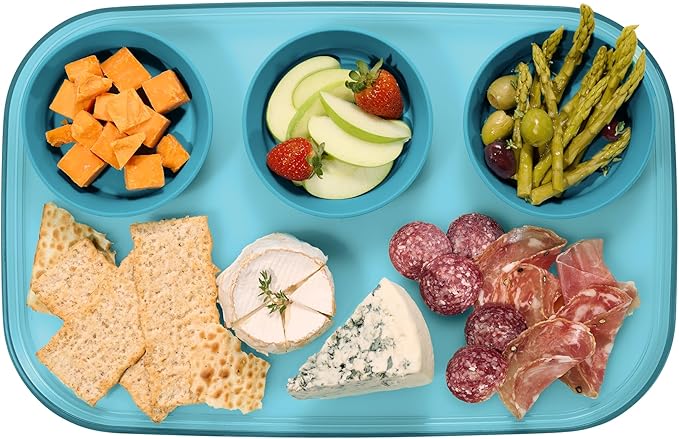 madesmart dipware 3 Bowl Serving Tray, Collapsible & Removable Dip Bowls for Charcuterie, Guacomole, Snacks, Veggies, Premium Dishwasher & Microwave Safe, Multipurpose Plate & Bowl, Turquoise