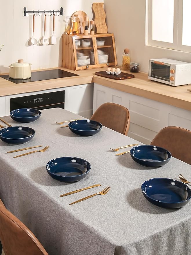 Y YHY 8.5" Vivid Blue Pasta, Salad & Soup Serving Bowls Set of 4, 32oz Large Ceramic, Microwave, Oven & Dishwasher Safe, Sturdy Porcelain Perfect for Daily Dining, Family Gatherings, Parties