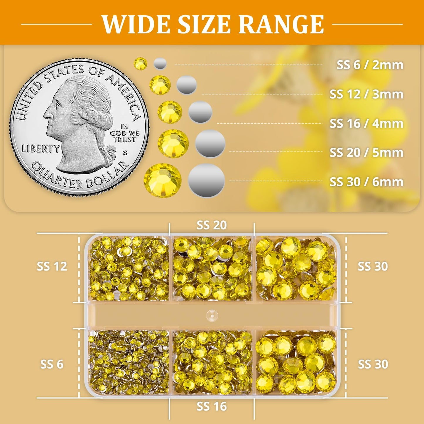 Resin Rhinestones for Crafting, 1 Box Lemon Yellow Multi Sizes Flatback Bedazzling Crystals for Crafts Nail Art Deco, Non Hotfix Gems Charms for Tumbler Shoes Clothing Fabric Face Makeup-BrightBean Baby