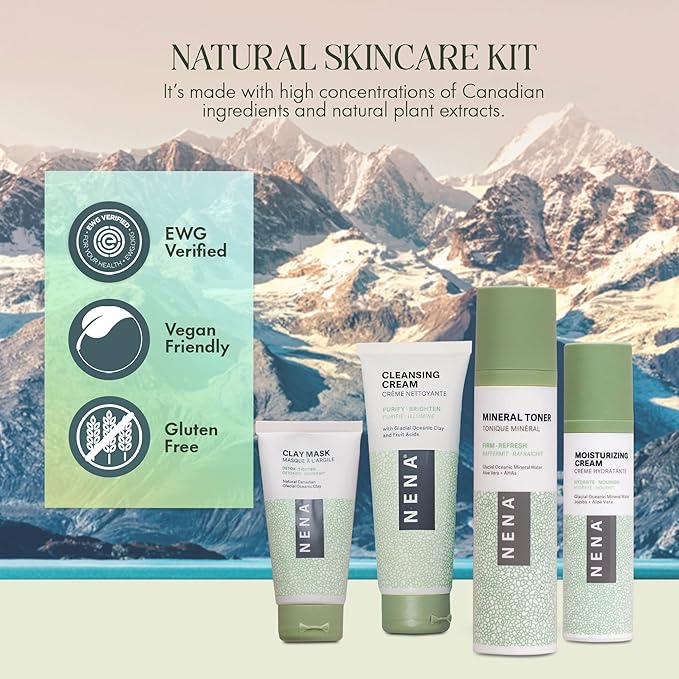 NENA Natural Skincare Kit | 4-Piece Daily Skin Essentials for Women & Men - for Dry, Oily, Normal and Sensitive Skin | EWG Verified, Cruelty Free & Vegan-Friendly-BrightBean Baby