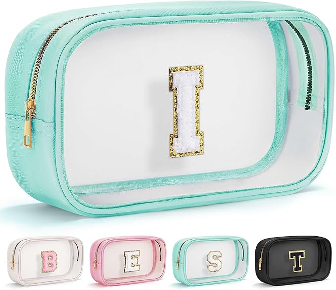 YOOLIFE Initial Travel Toiletry Bag, Clear Makeup Bag Preppy Cosmetic Bags Organizer Travel Essentials Gifts for Women Teen Girlfriend Teacher Mom Birthday Clear Makeup Bags With Zipper Blue I-BrightBean Baby