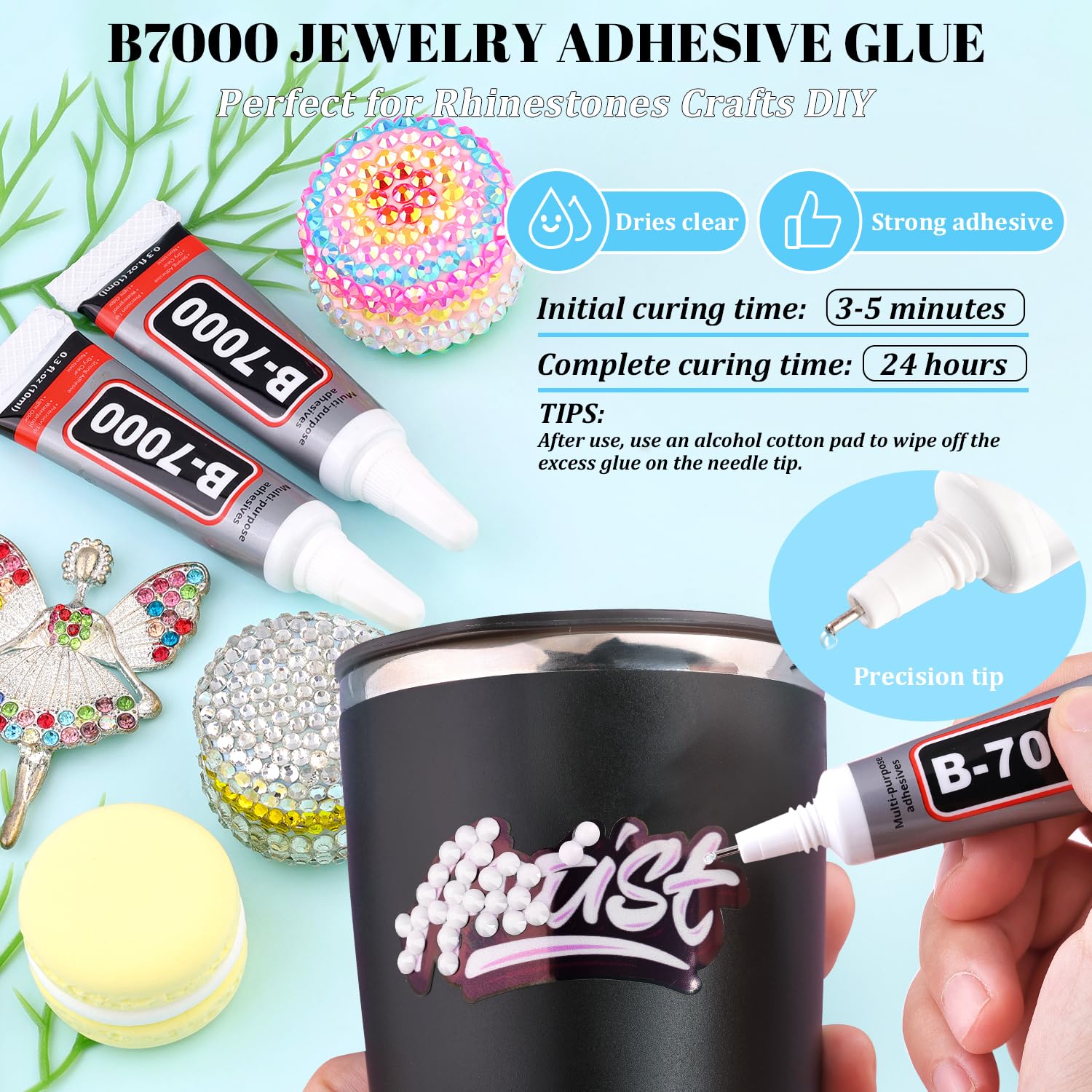 6000Pcs Resin Rhinestones for Bedazzling with 3Pcs B7000 Jewelry Glue, 1 Box White Flatback Rhinestones for Crafting Crafts DIY, Crystals Gems for Clothing Shoes Tumblers Nail Art Makeup-BrightBean Baby