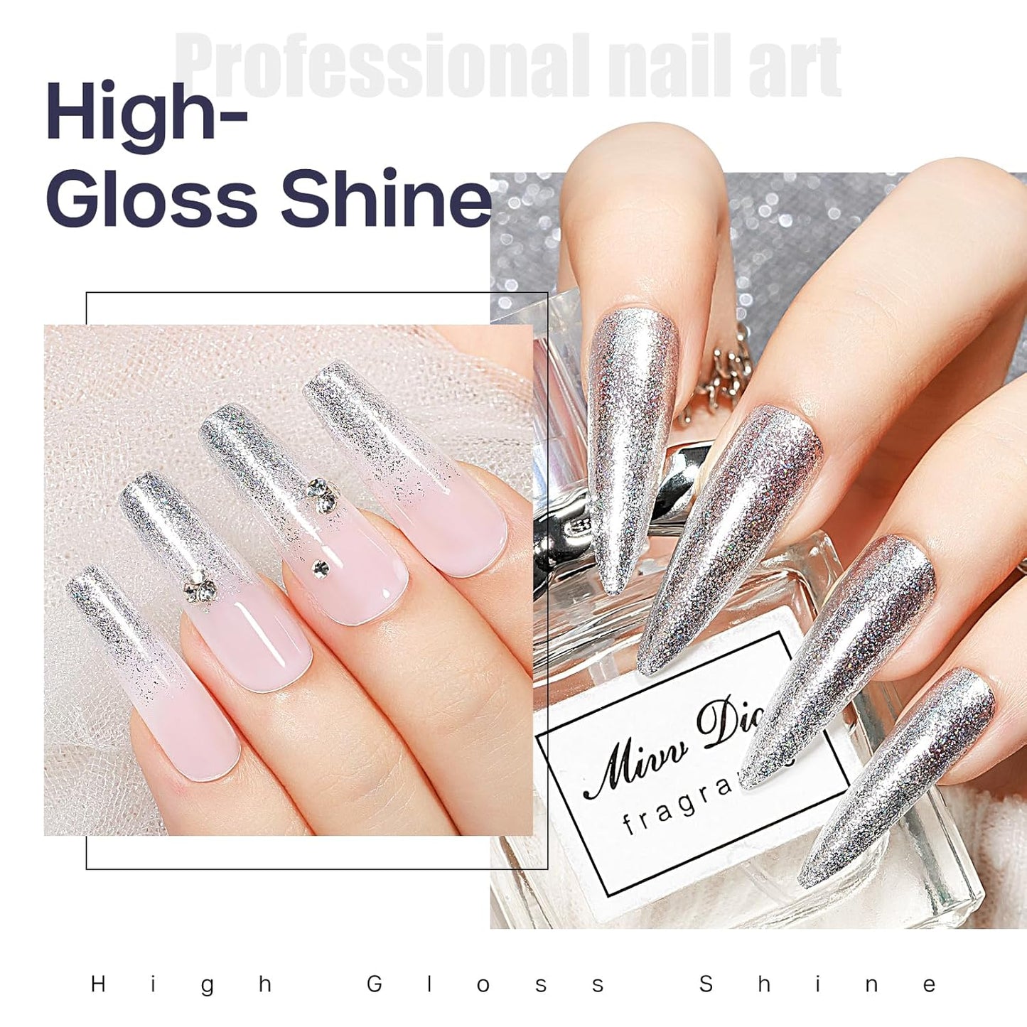 MIZHSE Quick Dry Glitter Silver Nail Polish, Classic Nail Polish Air Dry Fast, 15ml High Glossy Sparkly Shiny Shimmery Nail Art Salon Manicure Home-BrightBean Baby