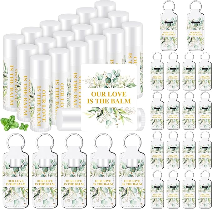 18 Sets Baby Shower Bridal Shower Favors for Guests Bulk Lip Balm and Lipstick Holder Keychains Set Baby Shower Bridal Shower Goodies Bags Thank You Gifts for Guests(Eucalyptus Wedding)-BrightBean Baby