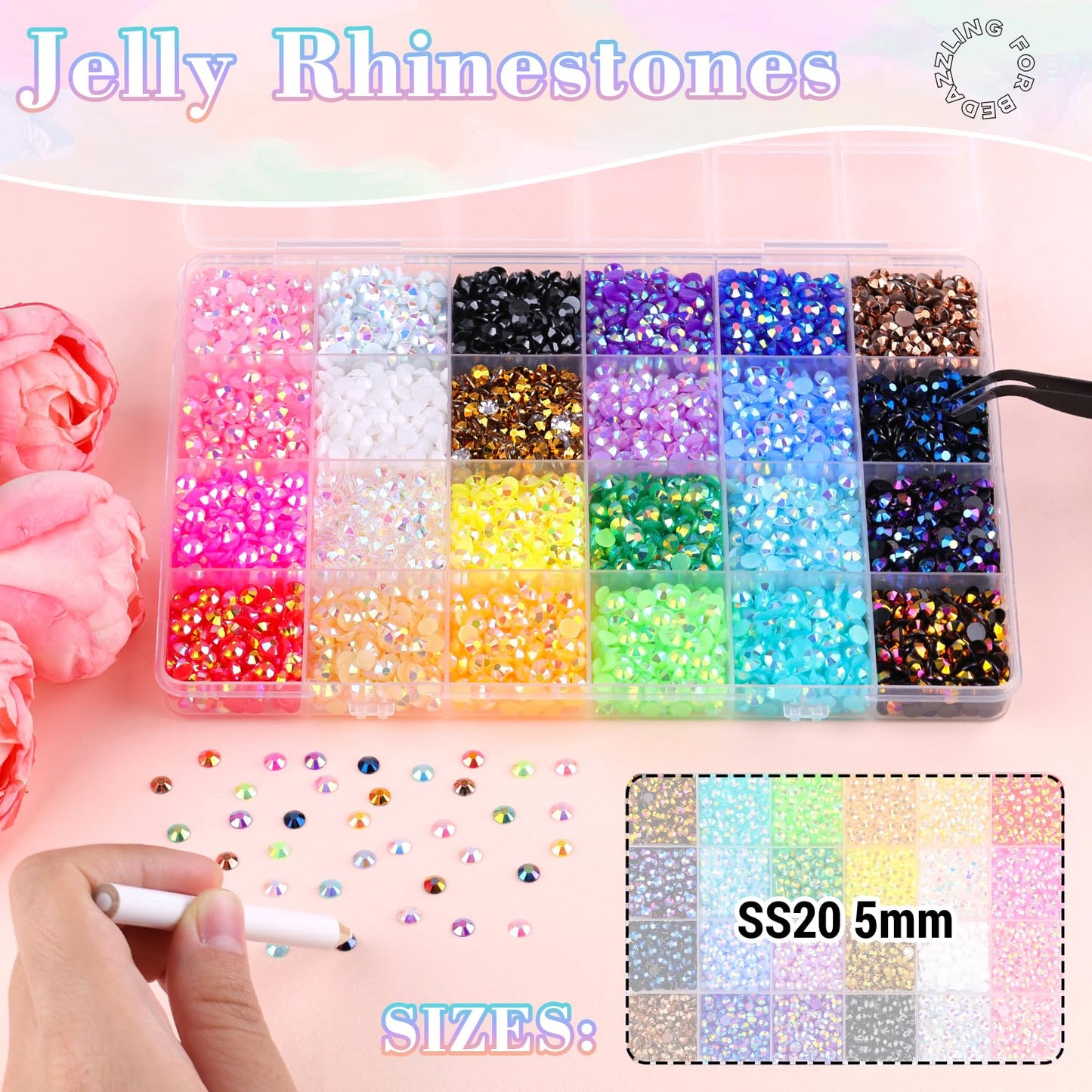 6600Pcs Resin Rhinestones with B7000 Jewelry Glue for Crafting, Multicolors 5mm Non Hotfix Flatback Gems, Bedazzling Crystal for DIY Crafts Clothing Tumblers Mugs Shoes Fabric Decor Nail Art-BrightBean Baby