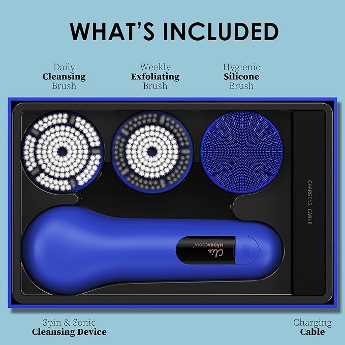 Premium Facial Cleansing Brush,Waterproof Face Scrubber,Spin & Sonic Modes with 3 Intensities,Magnetic 3-Head System for Deep Pore Cleaning, Gentle Exfoliation & Sensitive Skin Care - for Women & Men-BrightBean Baby